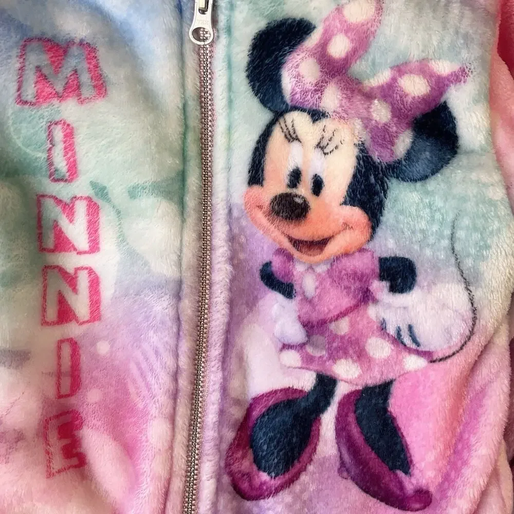 Disney Junior Minnie Mouse Faux Fur Hoodie Jacket Toddler Girl Size 3T Pink Soft - Picture 8 of 9